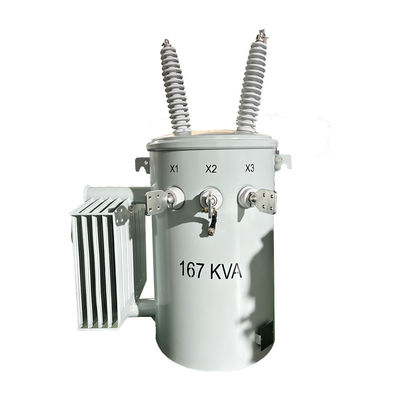 주문 ANSI 표준 단일 단계 오일 잠수 트랜스포머 167KVA 34.5KV 폴 마운트 트랜스포머 전력 온라인 제조