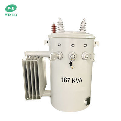 주문 167Kva 폴 마운트 된 분배 트랜스포머 싱글 페즈 스텝 다운 12.47KV 2 와이어 오일 잠수 IEEE 표준 온라인 제조