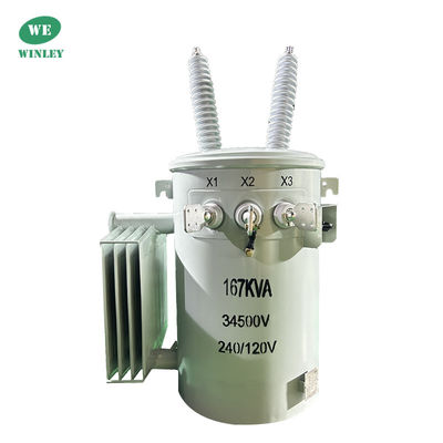 주문 167Kva 단일 단계 기둥 장착 트랜스포머 오일 잠수 34.5KV ~ 240V ANSI IEEE 표준 전력 분배 트랜스포머 온라인 제조