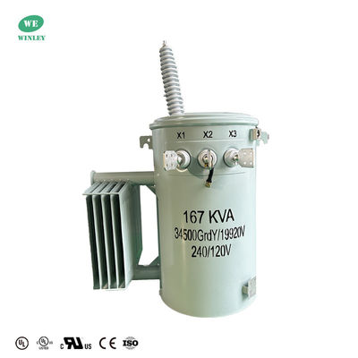 주문 ANSI 표준 단일 단계 오일 잠수 분배 트랜스포머 167KVA 34500V ~ 120V 듀얼 와일딩 온라인 제조
