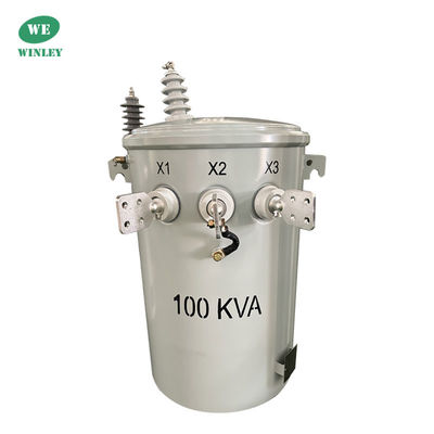 100KVA 단일 단계 전구 설치 분배 트랜스포머 오일 잠수 12470V 304SS 탱크 액체 가득 전구 설치