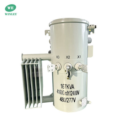 167Kva 싱글 파스 폴 마운트 트랜스포머 스텝 다운 12.47KV 오일 잠수 ANSI IEEE DOE 2016 표준 전력 오버헤드 분배 트랜스포머