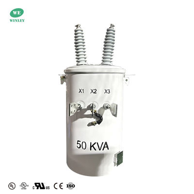 UL 인증을 받은 ANSI 표준 단일 단계 오일 잠수 트랜스포머 50KVA 22.86KV 막대기 장착 트랜스포머